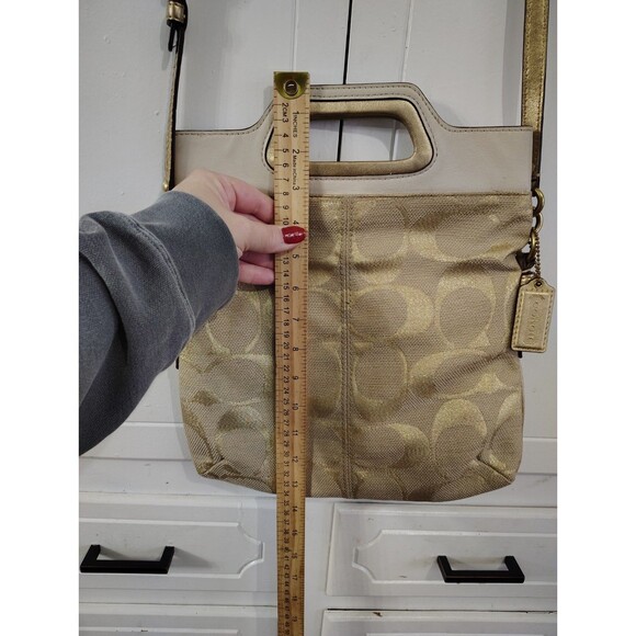 Coach Signature Metallic Gold Canvas Leather Trim FoldoverCrossbody Bag - Picture 6 of 10